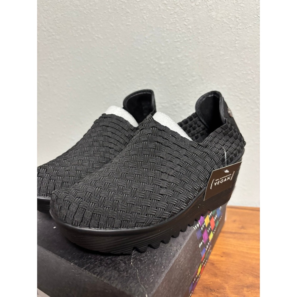 Bernie Mev Gem Black Woven Elastic Slip On Wedge Sneakers Womens Size 37 US 6